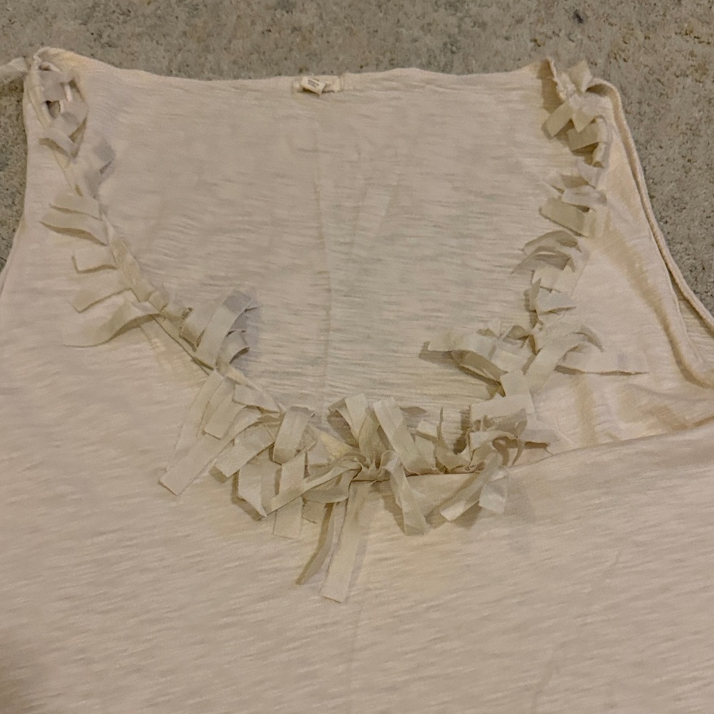 (020)J. Crew Off-White Ruffle Detail Tank Top - Picture 3 of 5